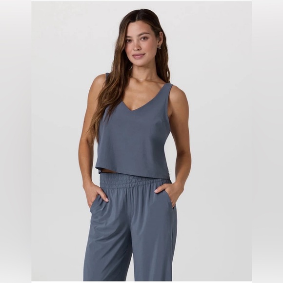 Vuori Tops - VUORI Villa Cropped Blue Tank Top